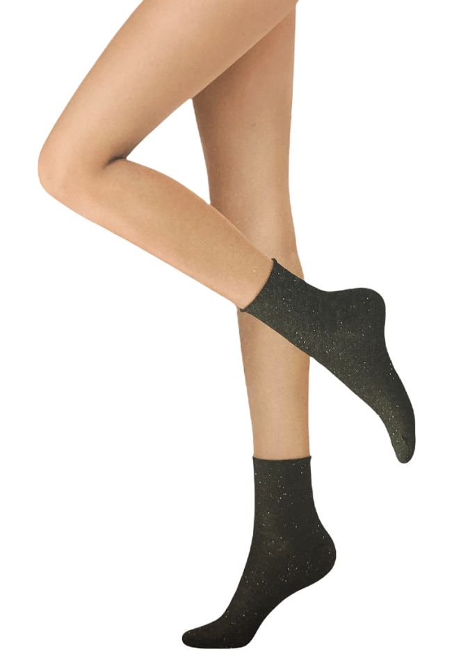 WOMAN SHORT SOCKS VISCOSE WITH LUREX ALL OVER AND ROLL-UP BAND