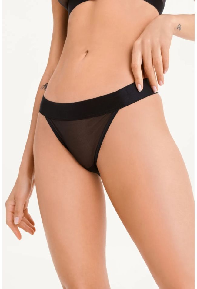 DKNY WOMAN BRAZIL SLIP LOW RISE WITH FRONT AND BACK MESH AND EXTERNAL WAISTBAND - SHEERS BIKINI