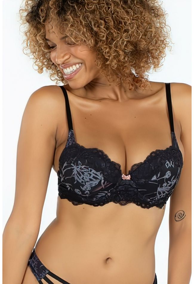 DOLCE PUSH UP BALCONY BRA 1/2 CUP FLORAL PRIN WIRED WITH LACE