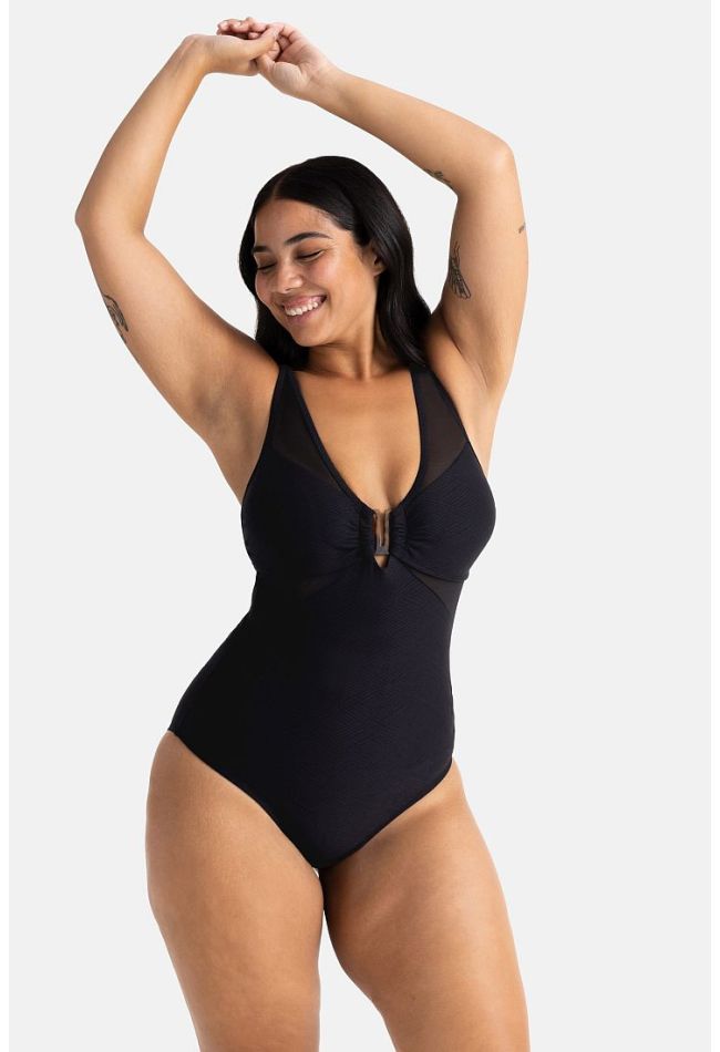 WOMAN ONEPIECE BODYSHAPING SWIMSUIT PLAIN WIRELESS LIGHTLY PADDED WITH MESH AND TORTOISE ACCESORY - SUNYANI