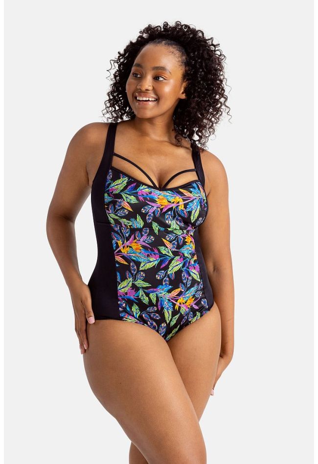 WOMAN ONEPIECE BODYSHAPING CURVES SWIMSUIT WIRELESS LIGHT PADDED WITH  TROPICAL PRINT - BAYAHIBE