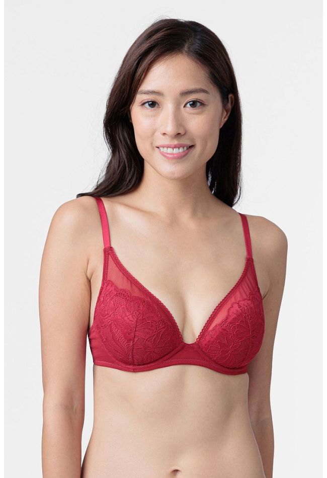 2-PACK WOMAN PLUNGE 3/4 CUP BRA WITH CUT AND SEWN CUPS WIRED WITH FLORAL LACE AND MESH - CLARISE-2PP