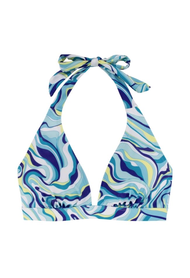 DELMONICO CURVES TRIANGLE WOMAN BIKINI TOP PRINTED FULL CUP REMOVABLE PADS WIRELSS WITH BACK CLASP CLOSURE