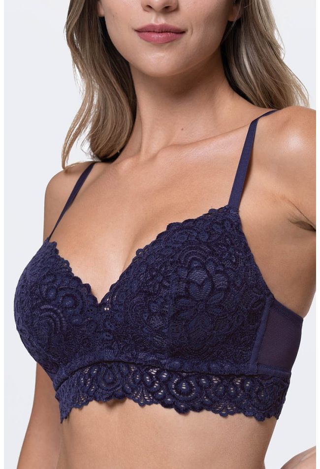 HANNAH WOMAN LIGHT PADDED SOFT BRA FULL CUP WIRELESS WITH FLOCKED VELVET-LIKE LACE AND MESH