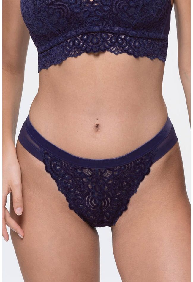 HANNAH WOMAN BRIEF WITH FLOCKED VELVET-LIKE LACE AND MESH