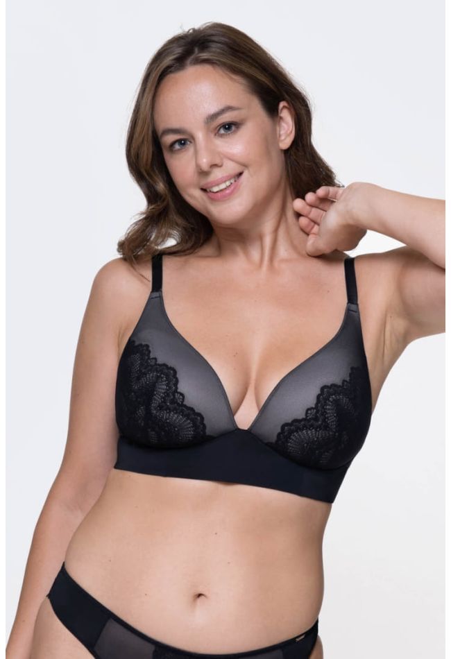ZURI WOMAN LIGHT PADDED SOFT BRA 3/4 CUP WIRELESS WITH RECYCLED MESH AND RECYCLED LACE