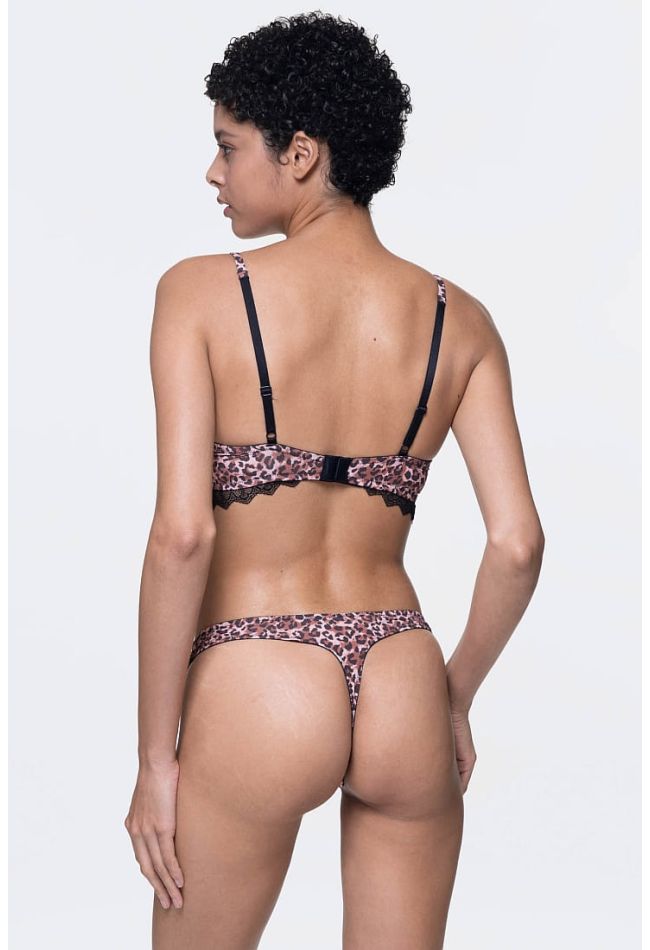 ZENA WOMAN STRING WITH ANIMAL PRINT AND LACE DETAILS
