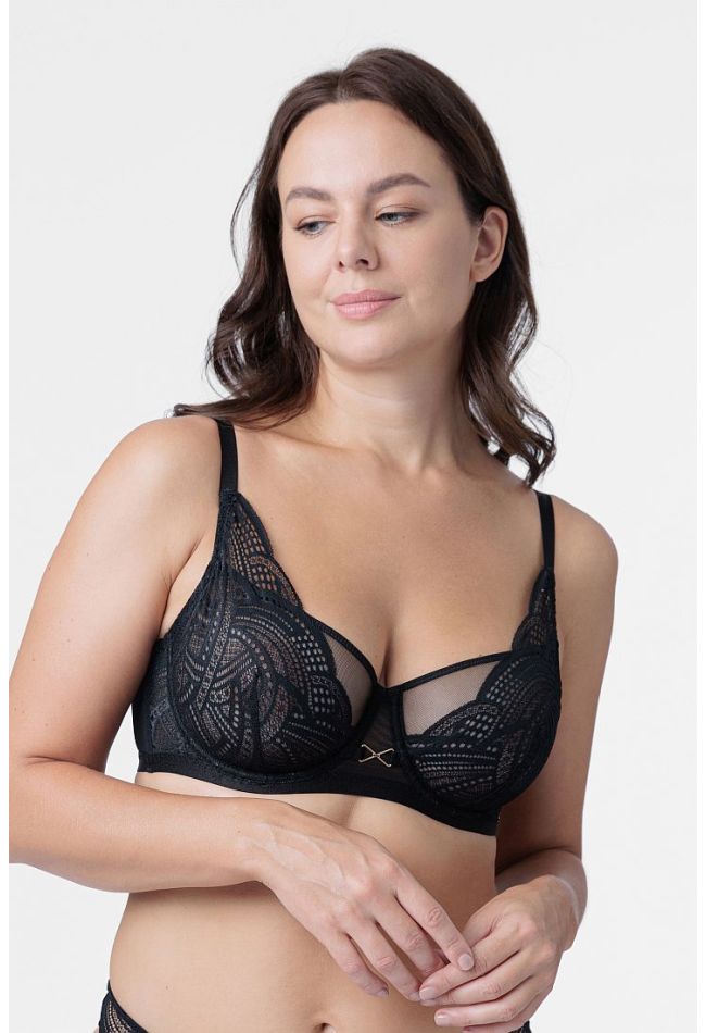 WOMAN UNPADDED WIRED BRA CURVES FULL CUP WITH GEOMETRIC LACE AND MESH - NOORI