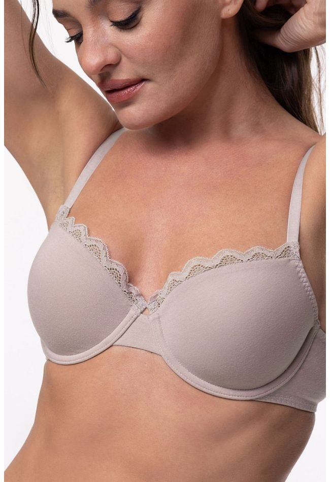 2-PACK WOMAN BRA BALCONETTE OF ORGANIC COTTON LIGHT PADDED WIRED WITH LACE TRIMMING - CALI-2PP DEMI