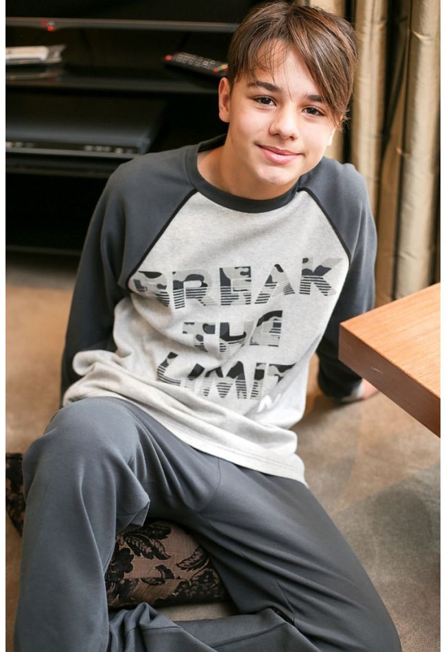 BOY TEENS COTTON PYJAMAS "BREAK THE LIMIT CAMOUFLAGE" PRINT PATTERN ANKLE CUFFED LEG