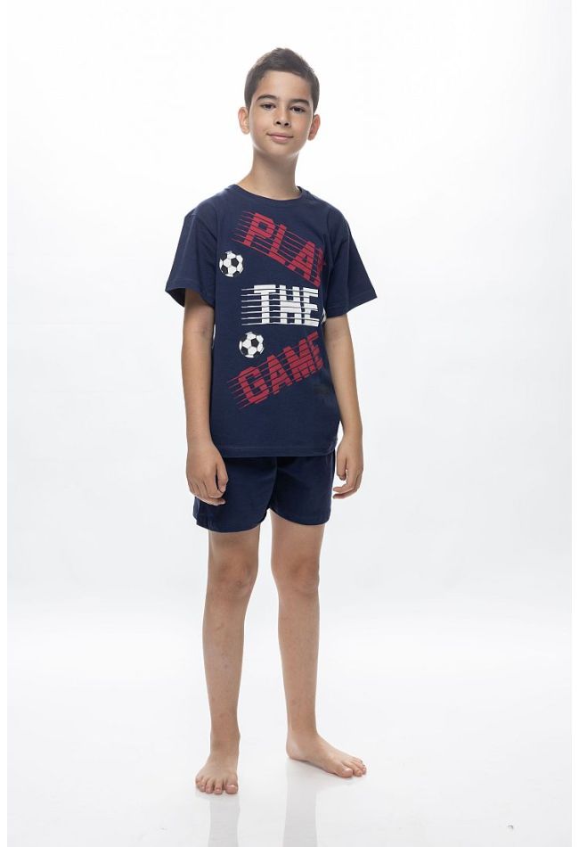BOY TEENS SHORT COTTON PYJAMAS WITH SHORT SLEEVES AND PLAY THE GAME PRINT