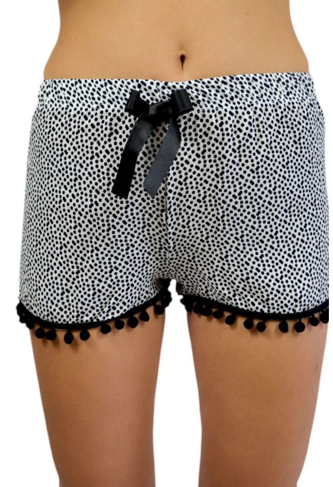 WOMAN COTTON SHORTS DOTS PRINT WITH POM-POM TRIMMING