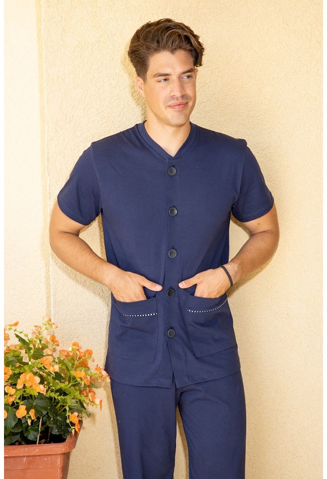 MAN LONG COTTON PYJAMAS PLAIN WITH BUTTONS OPENING ON PANTS AND BLOUSE WITH POCKETS