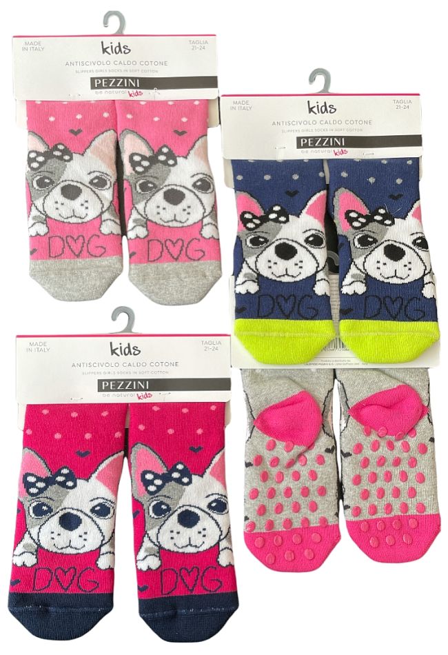 GIRL COTTON FASHION SOCKS WITH ABS AND DOG AND DOTS PATTERN