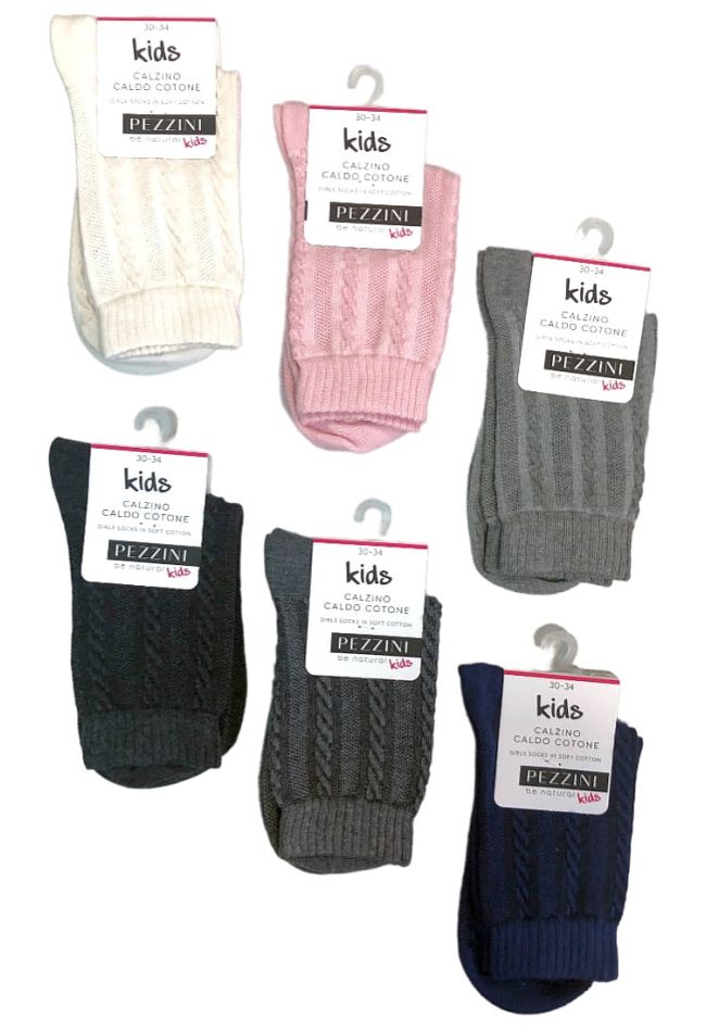 GIRL COMBED COTTON SOCKS WITH BRAIDS AND VERTICAL STRIPES PATTERN