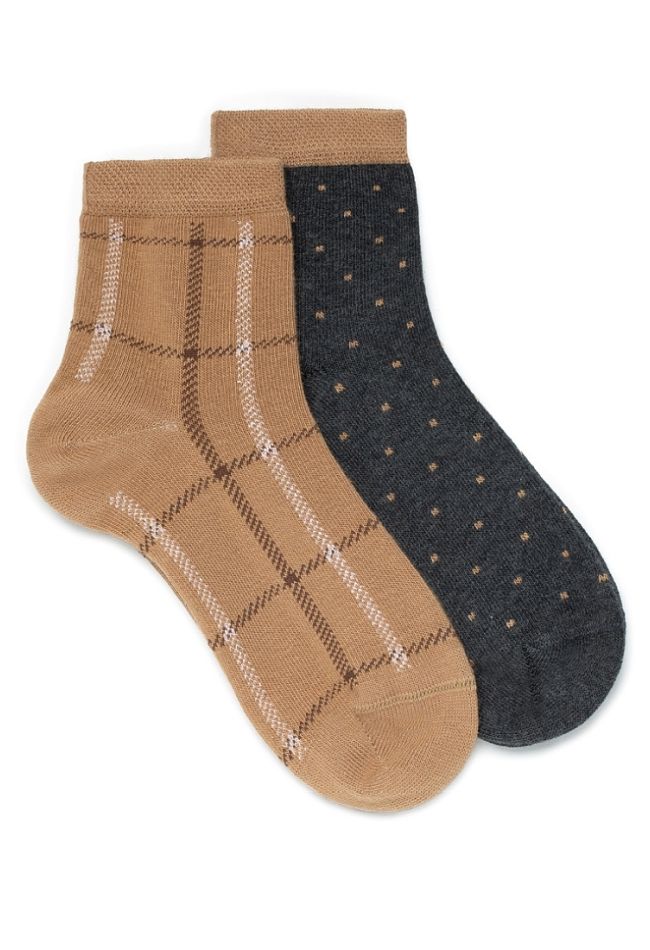 GIRL COMBED COTTON  SOCKS WITH LUREX TARTAN PATTERN OR DOTS AND SEAMLESS TOES