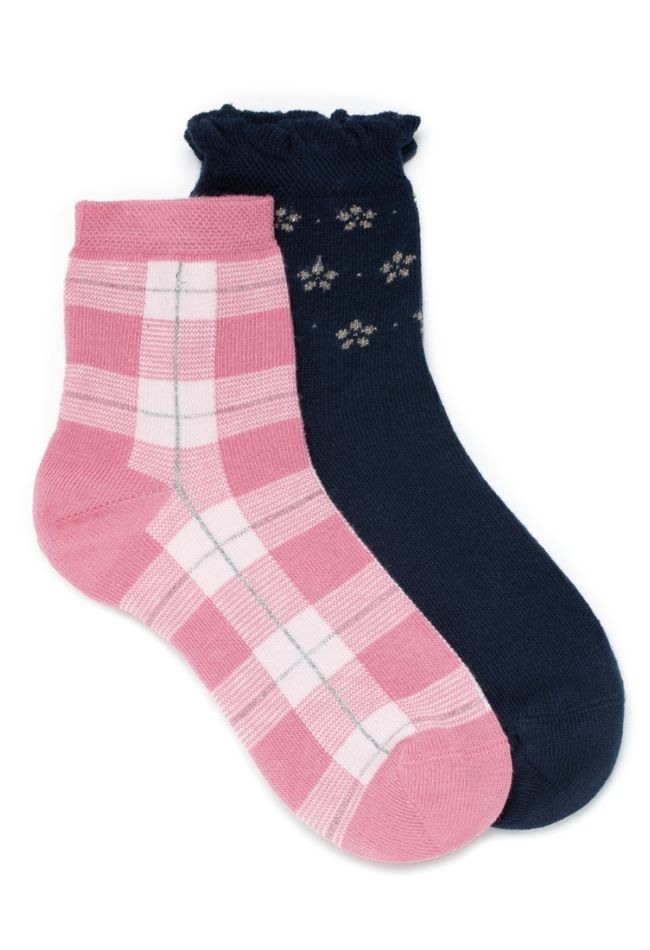GIRL COMBED COTTON  SOCKS WITH TARTAN OR FLOWERS LUREX PATTERN AND SEAMLESS TOES