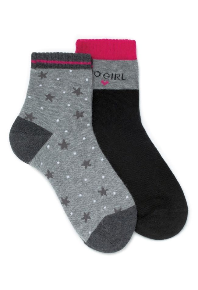 GIRL COMBED COTTON  SOCKS WITH GO GIRL MOTIF OR STARS PATTERN AND SEAMLESS TOES