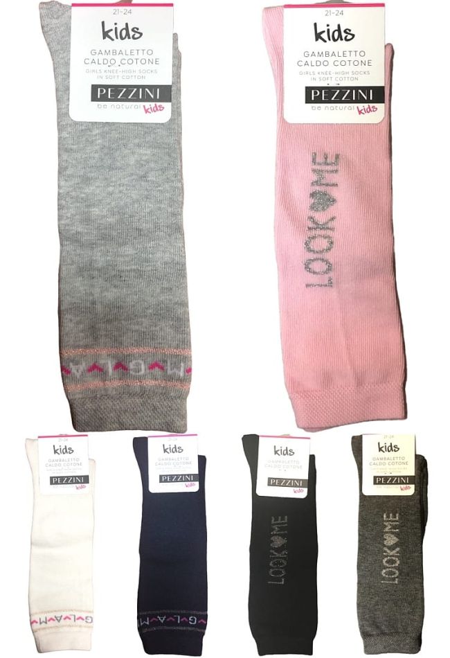 GIRL COMBED COTTON KNEE-HIGHS SOCKS PLAIN WITH LUREX LETTERING PATTERN