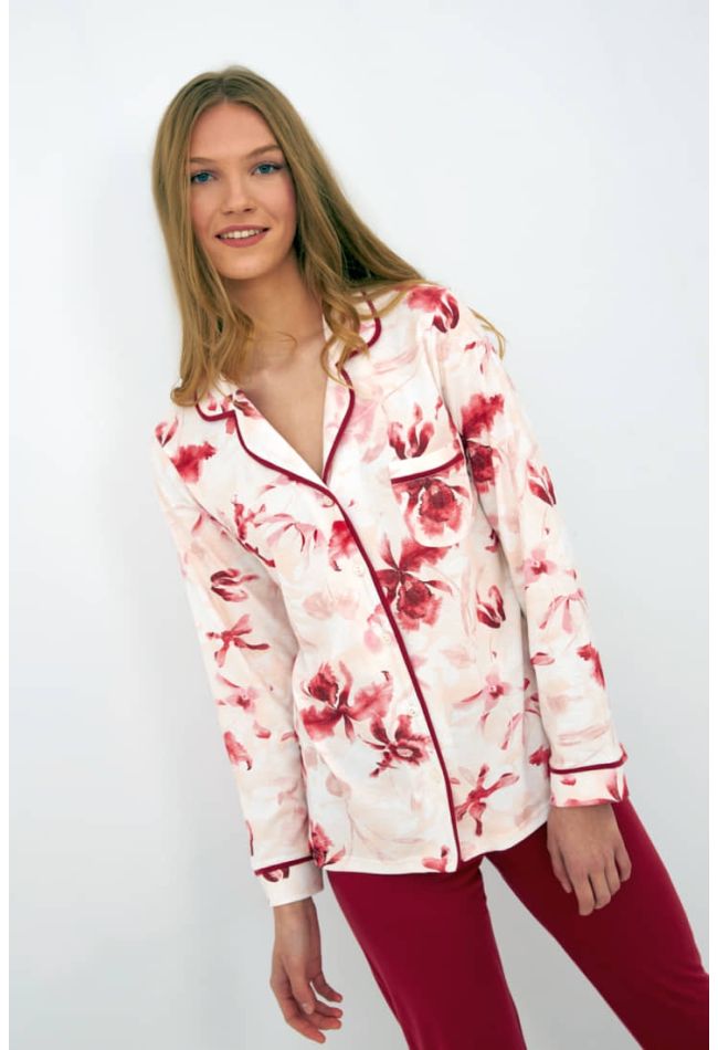 WOMAN MODAL LONG PYJAMAS FLORAL ALL BUTTONS WITH POCKET AND OPEN LEGS