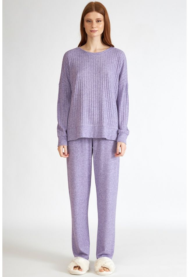 WOMAN LONG VISCOSE PYJAMAS PLAIN WITH CLOSED NECK AND OPEN LEGS