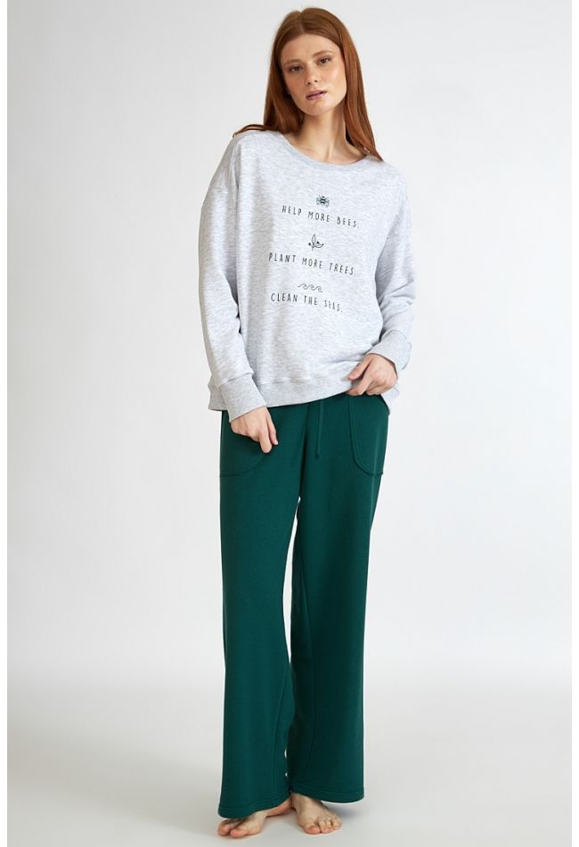 WOMAN LONG COTTON PYJAMAS WITH SIDE POCKETS DRAWSTRING AND OPEN LEGS