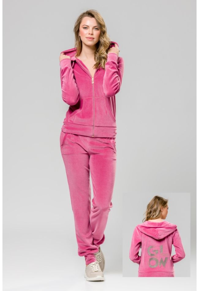 WOMAN VISCOSE TRACKSUIT ZIP UP HOODY POCKETS ANKLE CUFFED LEGS AND PRINT GLOW PATTERN ON BACK