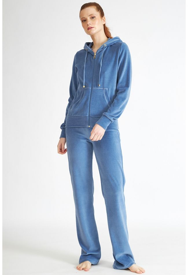 WOMAN LONG VELOUT TRACKSUIT PLAIN WITH ZIP POCKETS HOODIE WITH DRAWSTRINGS AND OPEN LEGS