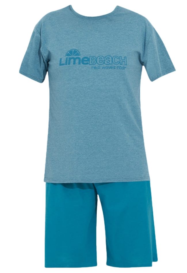 MAN COTTON SHORT PYJAMAS WITH LIMEBEACH PRINT ROUND NECK AND SHORT SLEEVES