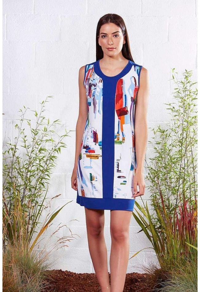 WOMAN DRESS SLEEVELESS OPEN NECK OVER KNEE COLOR PATTERN