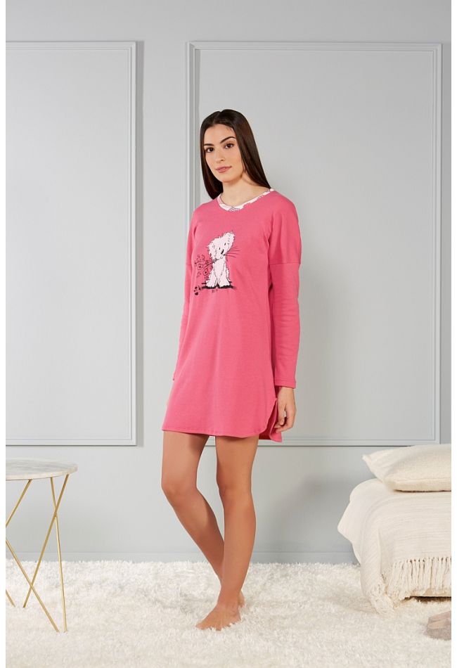 WOMAN COTTON SHORT NIGHTDRESS WITH CUTE DOG STAMP