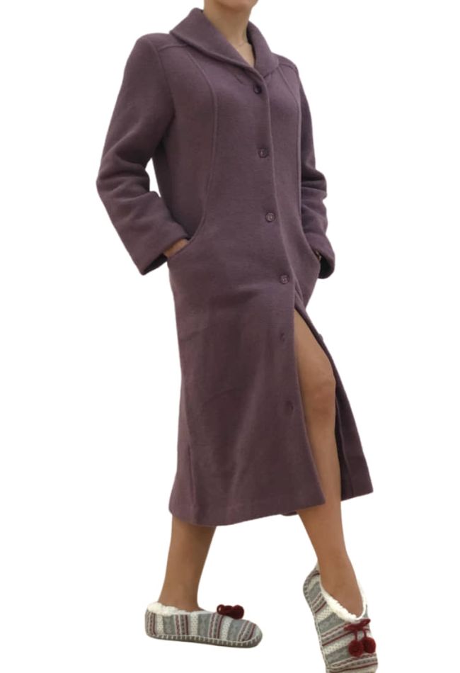 WOMAN LONG FLEECE ROBE PLAIN ALL BUTTONS WITH POCKETS