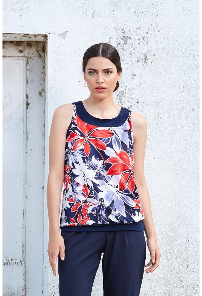 WOMAN BLOUSE SLEEVELESS WITH OPEN NECK AND FLORAL PATTERN