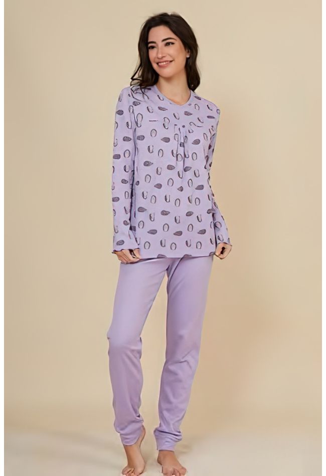 WOMAN LONG COTTON PYJAMAS WITH INTERNAL FLANNEL AND HEDGEHOG PRINT  AND PANTS WITH SIDE POCKETS AND OPEN LEGS
