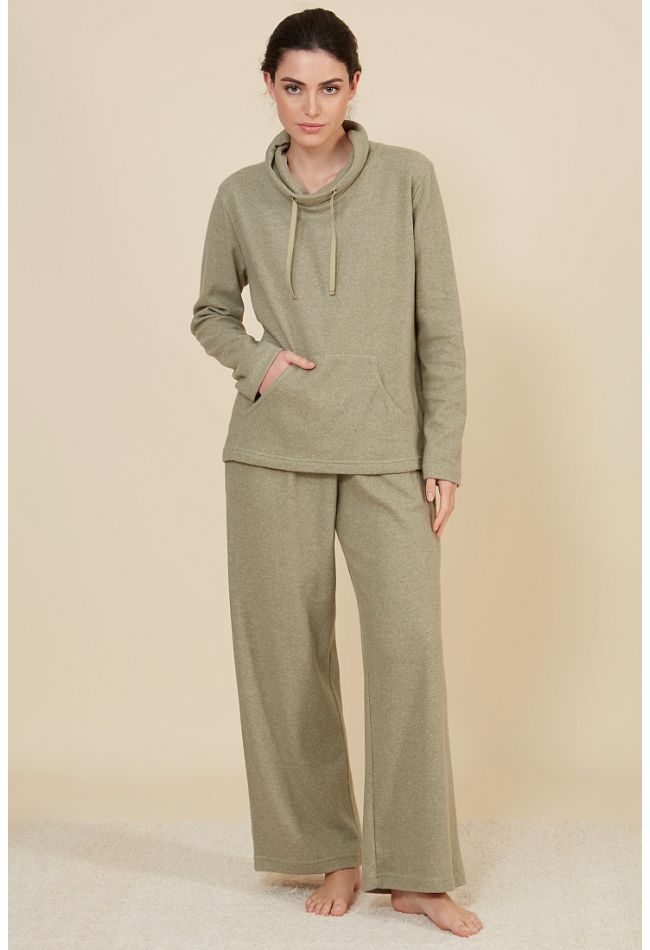 WOMAN LONG PLAIN COTTON TRACKSUIT WITH HIGH NECK WITH DRAWSTRINGS POCKET AND OPEN LEGS