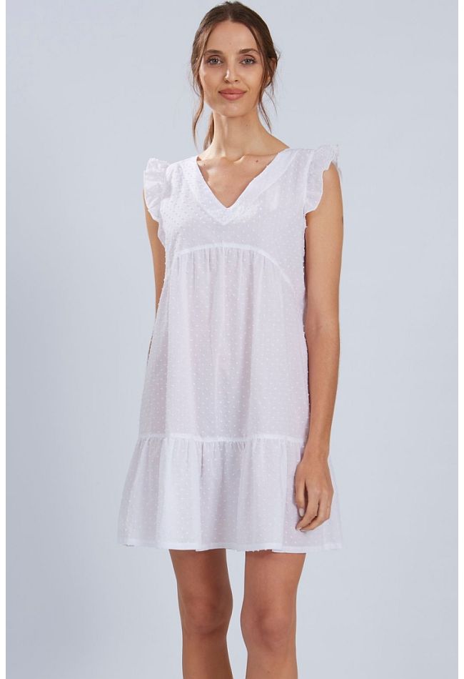 WOMAN SHORT COTTON NIGHTDRESS WITH DOTS PATTERN AND FRILLED STRAPS