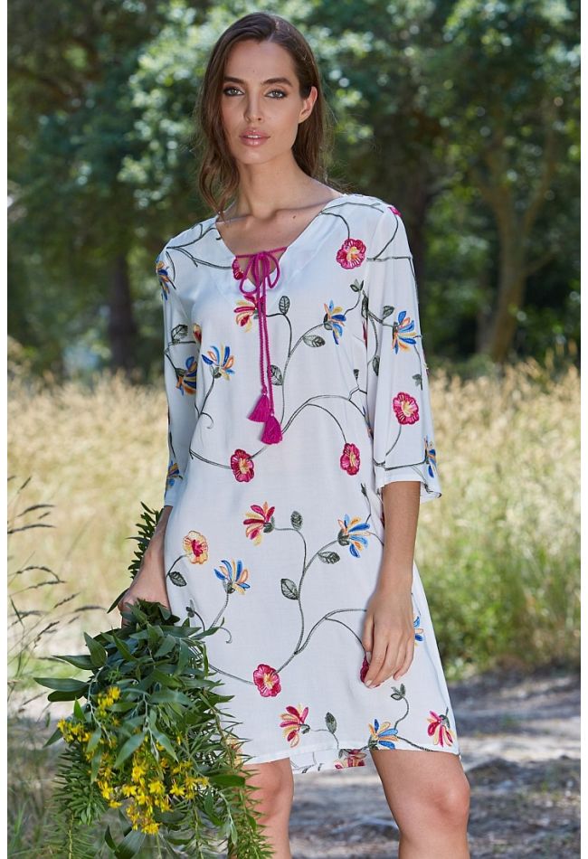 WOMAN RAYON TUNIC FLORAL WITH 3/4 SLEEVES