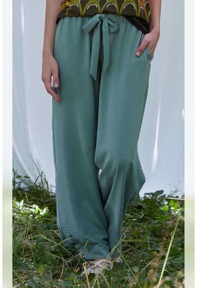 WOMΑΝ WIDE LEG TROUSERS PLAIN WITH POCKETS AND DROWCORDS BELT
