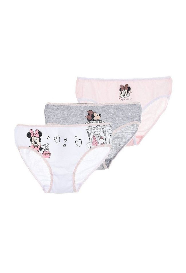 DISNEY MINNIE MOUSE 3-PACK GIRL COTTON KNICKERS WITH GLITTER ELEMENTS