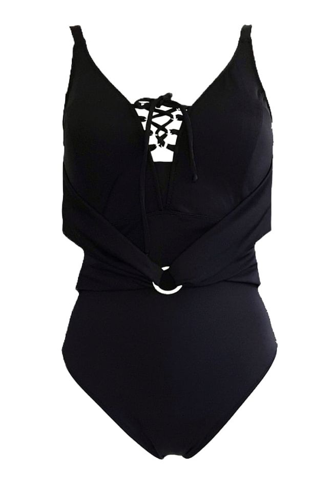 WOMAN ONEPIECE SWIMSUIT CROSSOVER TIE FRONT BYCKLE DETAIL, STABLE ADJUSTABLE STRAPS MOLDED IN CUPS C-F