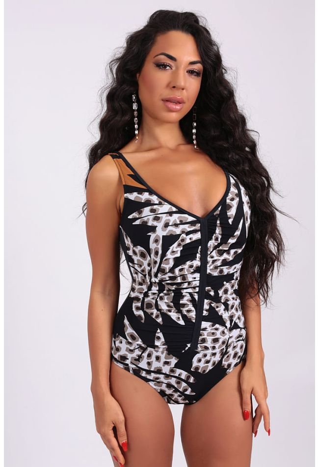 WOMAN ONEPIECE SWIMSUIT BODYSHAPING ANIMAL PRINT FRONT BLACK BACK MOLDED UNWIRED FOR CUP C-F