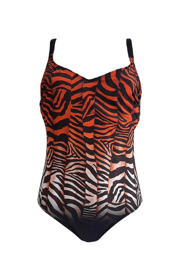 WOMAN ONEPIECE SWIMSUIT ZEBRA PATTERN IN FRONT STABLE ADJUSTABLE STRAPS INVISIBLE WIRED CUP D