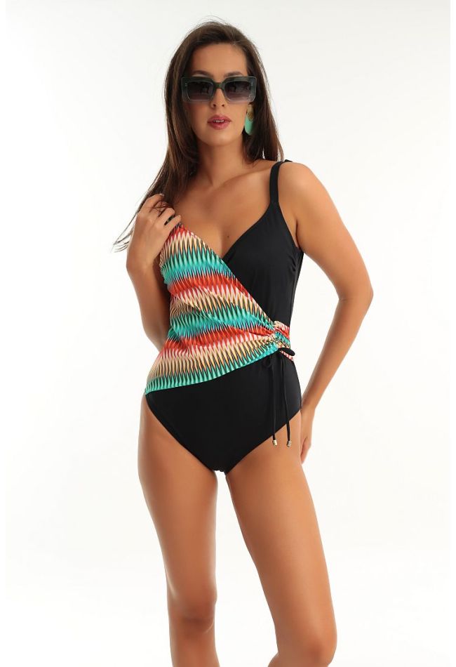 WOMAN ONEPIECE SWIMSUIT CROSSOVER CUP C-F WIRELESS LIGHT PADDED WITH LOW BACK AND ZIG-ZAG PATTERN