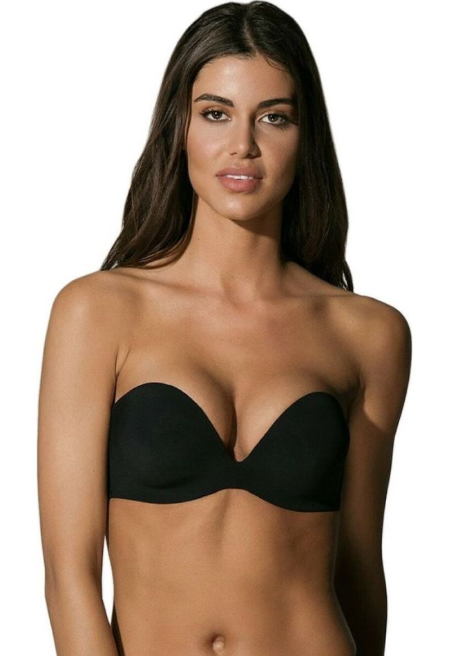SECRET SENSE STRAPLESS CUP B WOMAN T-SHIRT PLUNGE BRA INVISIBLE BREATHABLE MOLDED AND SILICONATED BACK