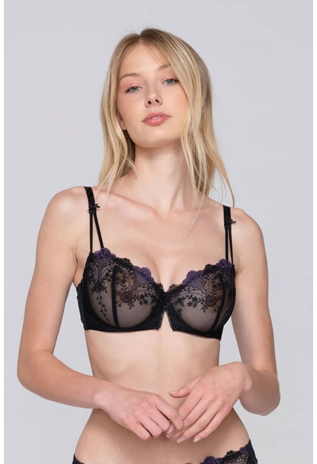RUBY-WIRED BALCONETTE WOMAN BRA WITH ELASTIC TULLE AND FLORAL LACE UNPADDED