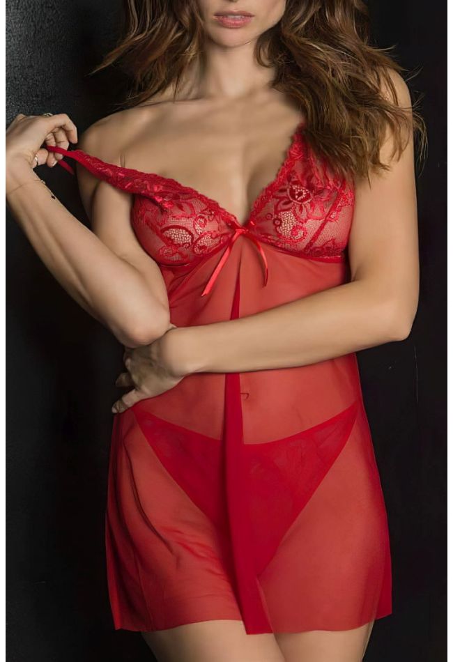 MAGIC DREAM - BABYDOLL WITH STRING IN LACE IN RED COLOR