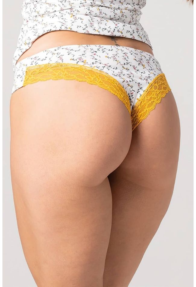 WOMAN COTTON BRAZIL KNICKERS FLORAL WITH LACE