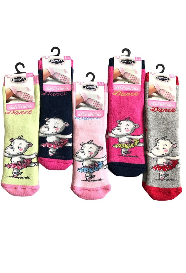 POMPEA KIDS BABY GIRL COTTON SOCKS WITH ABS AND HIPPO PATTERN