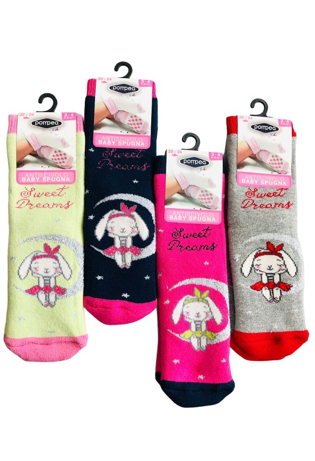 POMPEA KIDS BABY GIRL COTTON SOCKS WITH ABS AND RABBIT PATTERN