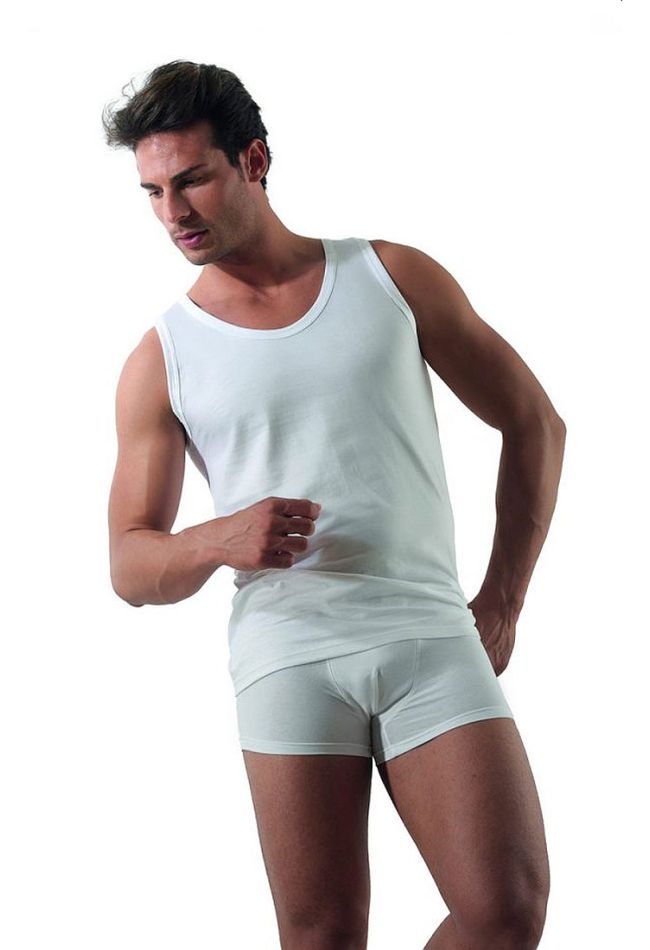MEN COTTON WHITE ATHLETIC TANK TOP WITH WIDE SHOULDER